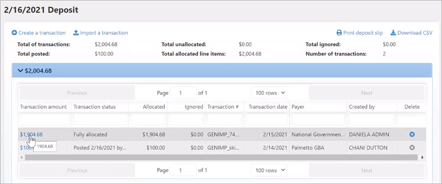 Select the transaction amount.